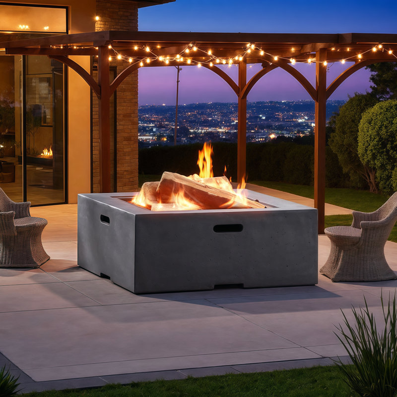 Modern Square Concrete Wood-Burning Fire Pit | No Assembly Needed | Spark Screen & Poker Included | Perfect Outdoor Gatherings