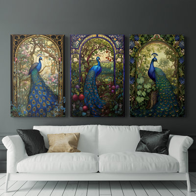 Peacock  Series  L  -Premium Gallery Wrapped Canvas Set -Ready to Hang