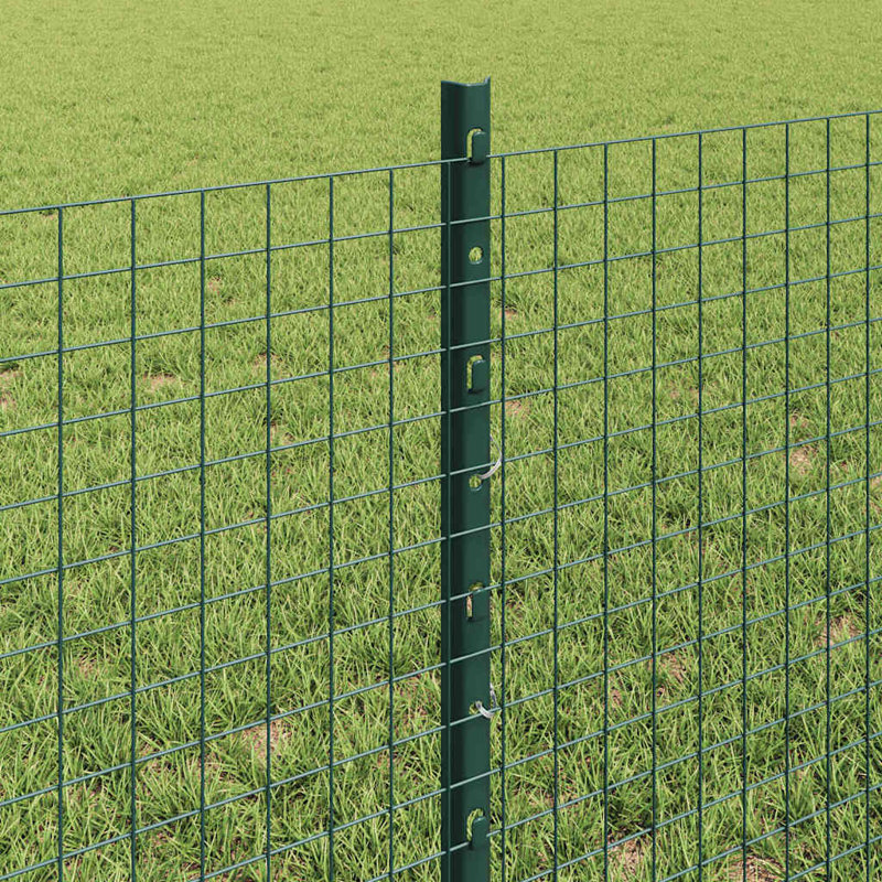 Vidaxl Fence With Posts Steel, Green, 60cm H x 1000cm W x 2.7cm D