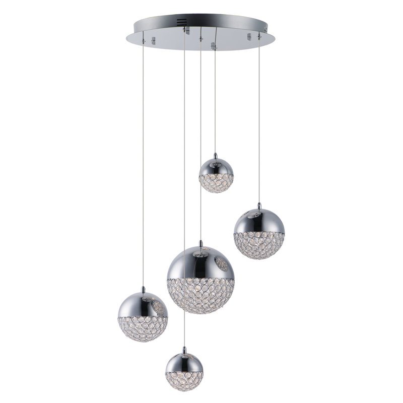 Luminaire suspendu sphère 5 lumières à del grappe Tisa