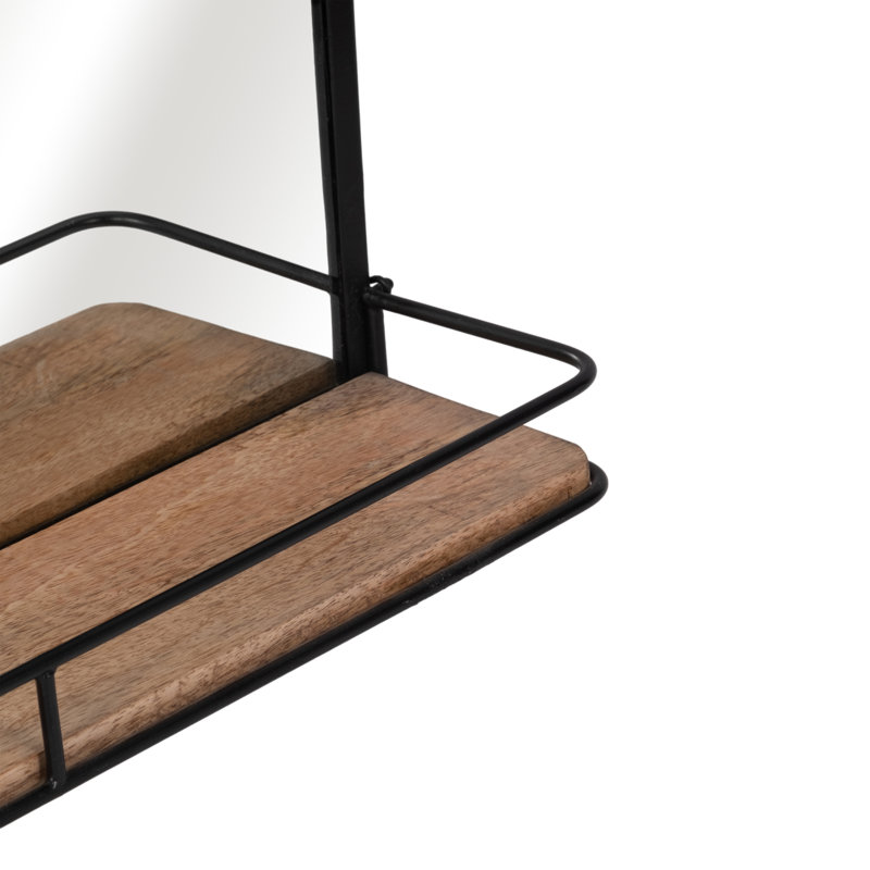 Jeramine Modern Industrial Wall Mirror with Shelf - Metal Frame and Rustic Wood Accent, 18" x 22"