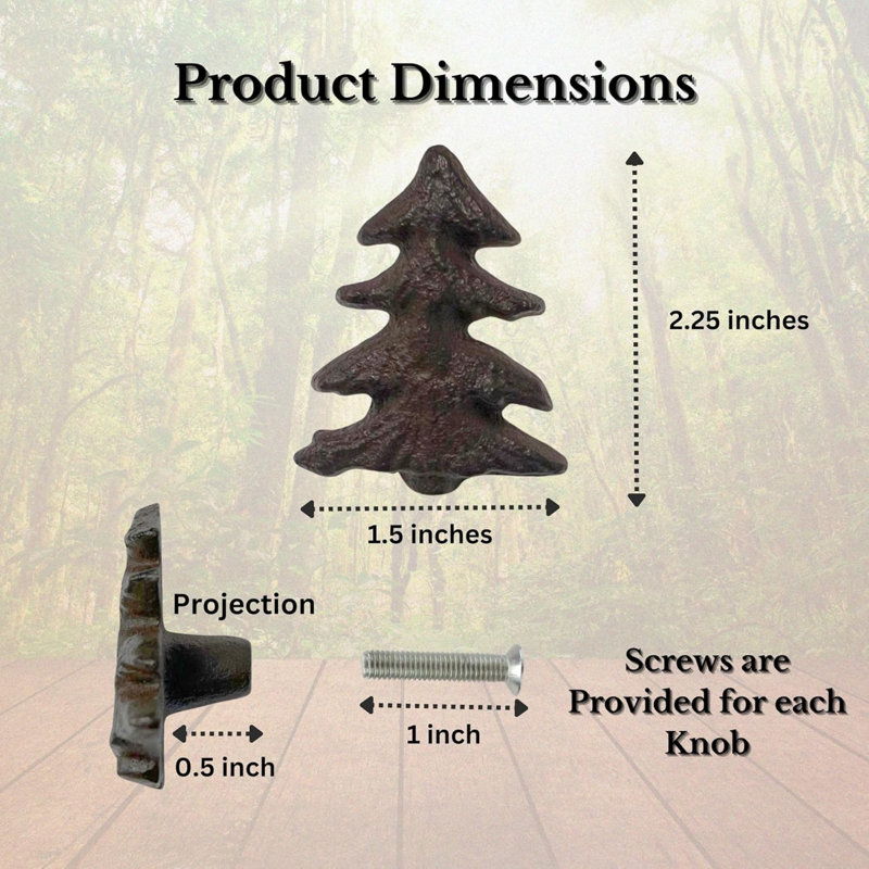 Cast Iron Rustic Pine Tree Drawer and Cabinet Knobs Pulls Set of 12 Woodland Forest Decorative Hardware for Cabin or Lodge