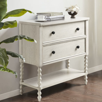 Élégante commode décorative 2 en blanc antique avec des pièces en bois massif pour 2 tiroirs et une décoration