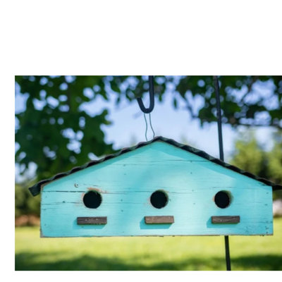 Maison d'oiseaux turquoise 3 pièces, maison d'oiseaux rustique en bois récupéré pour petits oiseaux, décoration de jardin extérieur et de ferme