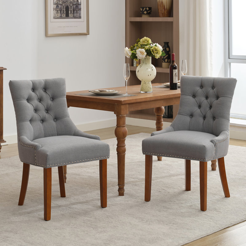 Chaise de salle à manger rembourrée Berenis, Gris clair, Brun