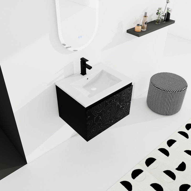 Bathroom Vanity With Ceramics Sink & Contemporary Style - 23.29 In. Depth Modern Black