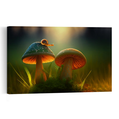Snail'S Mushroom Dreamy Mystical Serene Moss Forest Nature Wall Art Print