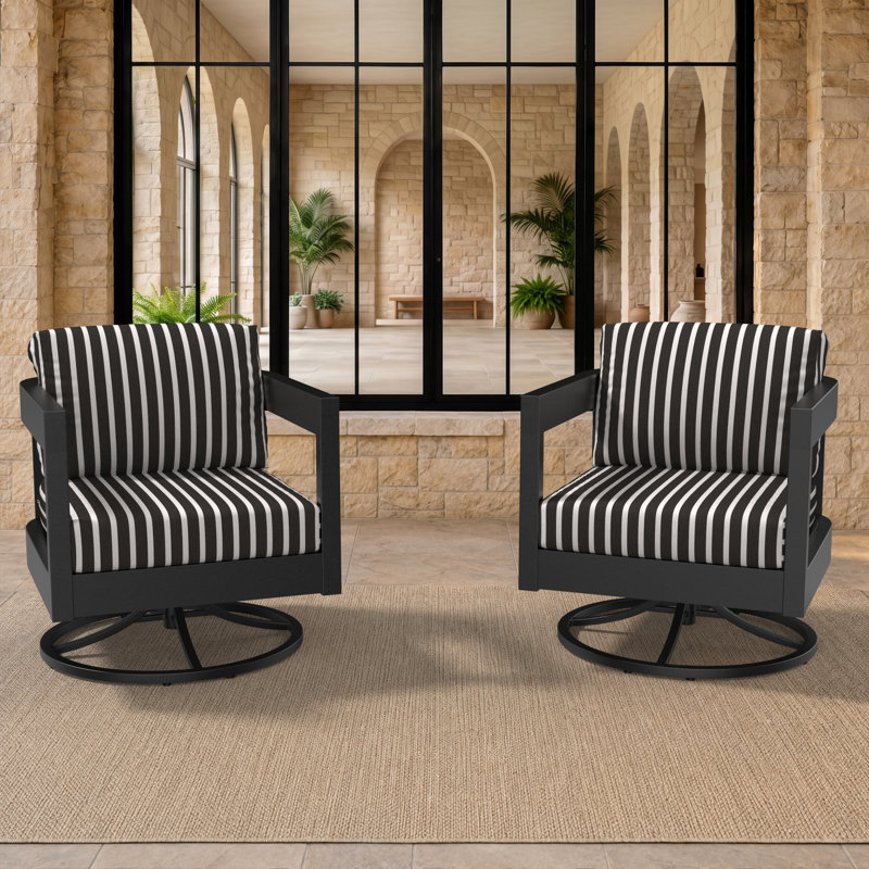 Ensemble 2 pièces de chaises berçantes pivotantes à dossier demi-tonneau avec coussins Sunbrella
