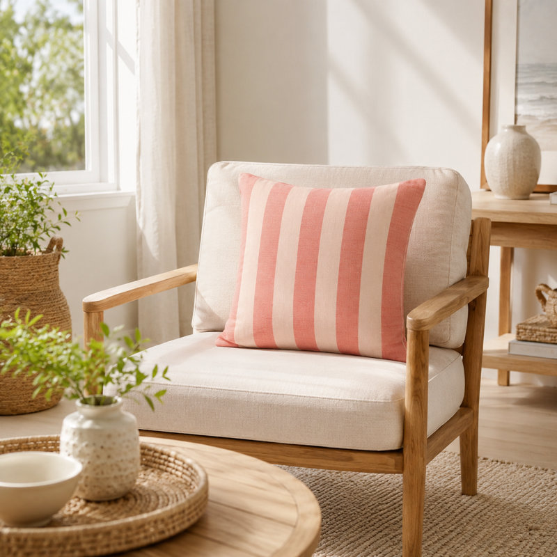 Lani Sunbrella® Indoor/Outdoor Throw Pillow, Pink/Cream, Square 20"