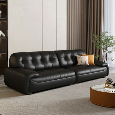 Black Genuine Leather Modular Sofa cushion couch