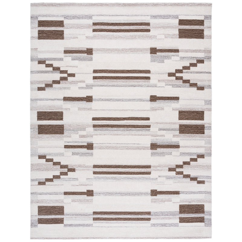 Tapis brun / ivoire en coton touffeté à la main Cherly, Rectangle 8 pi x 10 pi