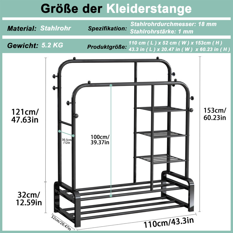 Ethan 110cm Clothing Rack, Black