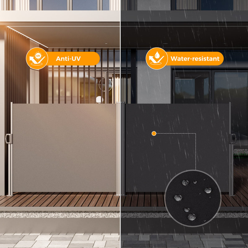 HOMEDEMO Retractable Side Awning 236" x 63" Carbon Gray, Double Side Awning with Privacy Screen Protection , Waterproof & UV-Resistant Outdoor Side Pull Shade, for Patios, Balconies, and Gardens