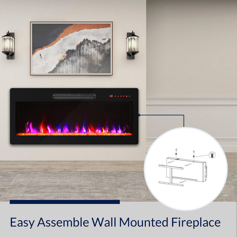 Beckemeyer Black Electric Fireplace, 16" H x 36" W x 4.2" D