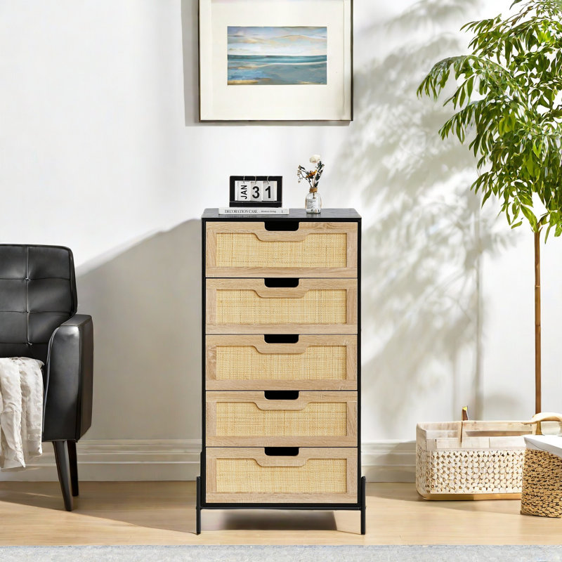 59.9 cm W Chest of 5 Drawers, Black, Brown