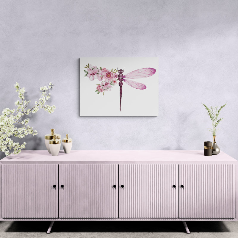 «Blush Garden Dragonfly», reproduction d'art sur toile tendue avec châssis, 18" H x 24" W