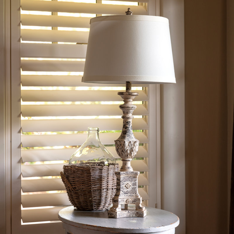 Lampe de table en résine avec abat-jour en lin