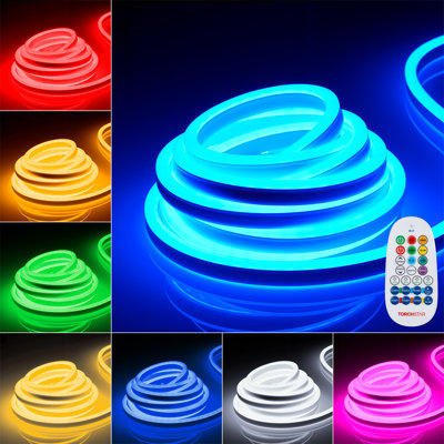 50ft LED RGB Rope Light, IP67 Waterproof Neon Light, 120V Flexible Strip Lighting, Multi Color Changing with Remote Controller