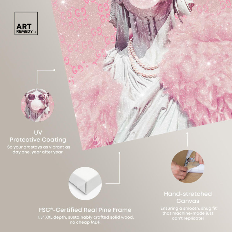Statue of Glam Pink Pop Wrapped Canvas Wall Art