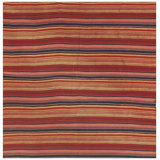 1950s Multi Stripe Geometric Flatweave Wool Vintage Turkish Kilim Square Rug 5'0" x 5'0" Area Rug