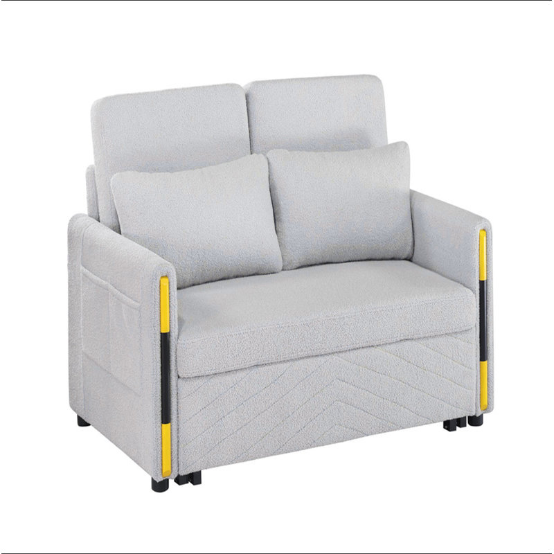 Perseo 55.5"W Beige Teddy Velvet Sleeper Loveseat With Dual-Pull Sleeper Design