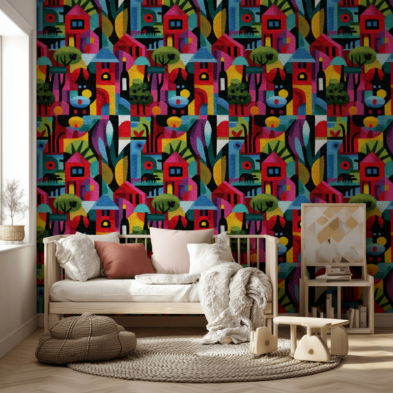 Décoration murale géométrique abstraite maisons abstraites