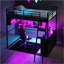 Lit mezzanine double en métal avec DEL, bureau et 4 tablettes de rangement, noir-561630312