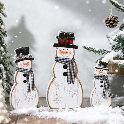 Christmas Winter Snowman Wooden Tabletop Decor Set Cute Top Hat Snowman Sign Gift for Holiday Housewarming Christmas Decor Gifts