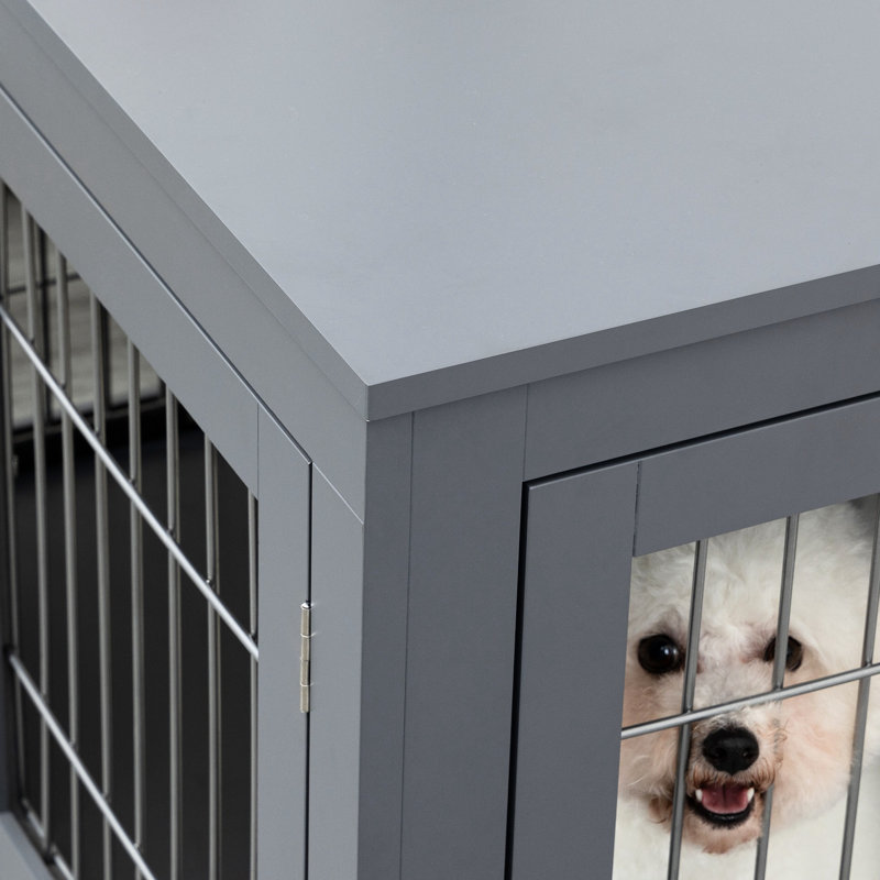Chenil d'intérieur pour chien, cage en métal pour animal avec portes doubles, gris pour petits et moyens chiens, meubles de table de bout et d'appoint