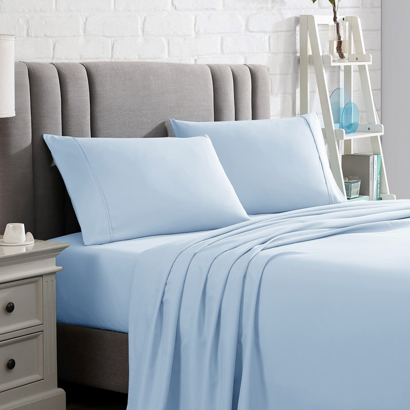  Ensemble de draps en microfibre ultra doux, Ensemble de draps pour grand lit + drap-housse + 2, Bleu brumeux