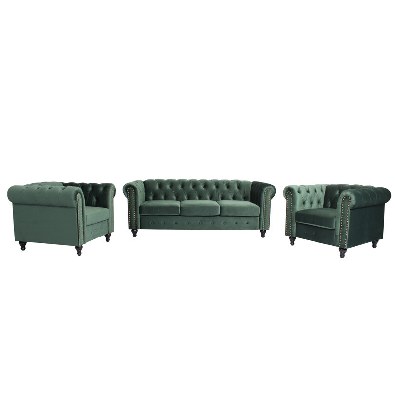 Ensemble de salon 3 pièces Dimson, Velours vert