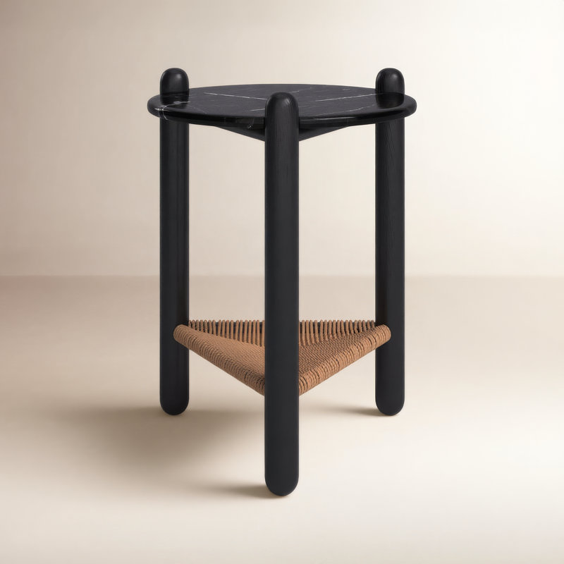 Trish End Table, Black, Black Marble