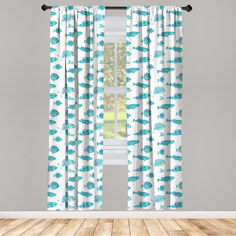 Fish Semi-Sheer Rod Pocket Sliding Panel, 28" x 95"