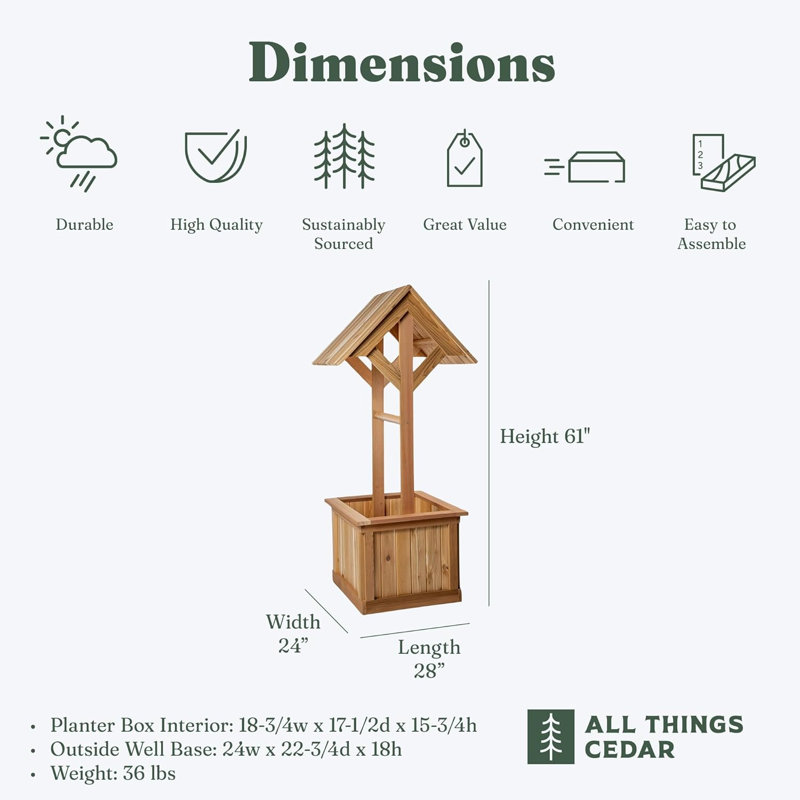  5-FT Wishing Well Planter Box, 61" H x 28" W x 24" D