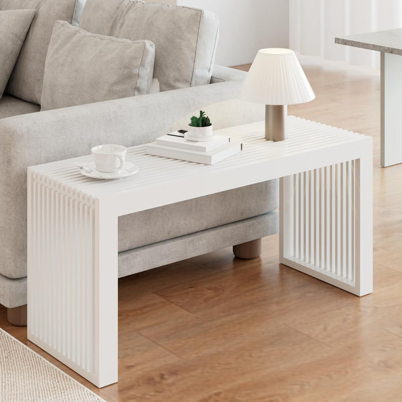 Seamas Bamboo Bench, Farmhouse Dining Bench Entryway Bench for Living Room, Hallway, Bedroom, Bathroom, White