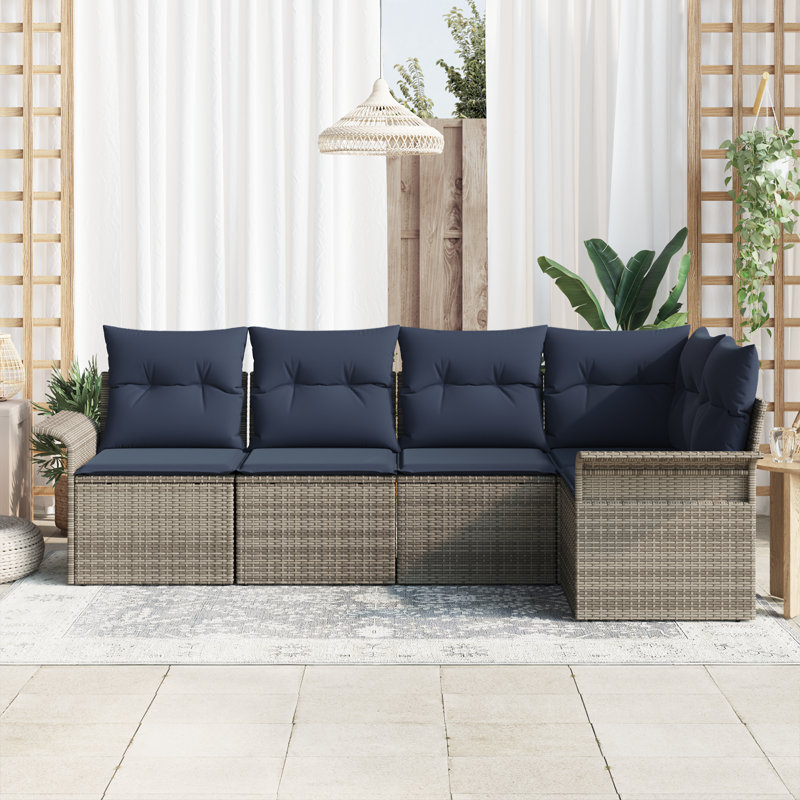 Ensemble de canapé de jardin avec coussin 5 pièces vidaXL, Structure grise / coussin bleu marine