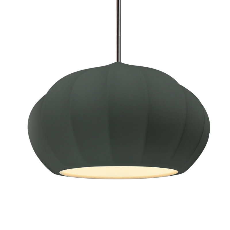 Radiance - Luminaire suspendu ovale 1 lumière cannelé - Vert étain - Nickel brossé - DEL dédiée - Tige rigide, Étain, vert