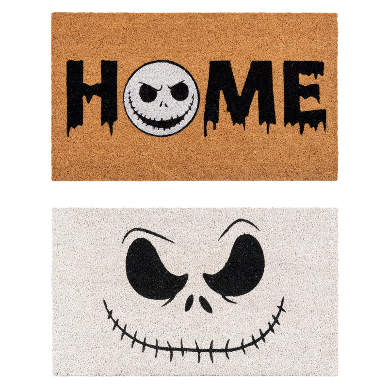 Disney Nightmare Before Christmas Jack Skellington White Black Natural Graphic Non-Slip Indoor/ Outdoor Coir Door Mats 2-Pack, 2x3