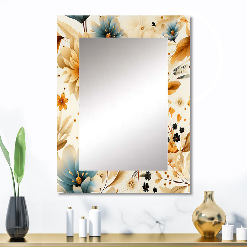 Vicini Earthy Elegance Boho Pattern - Floral Mirror, Cottage Unique Wall Mirror, Printed Metal Art, 32" x 24"