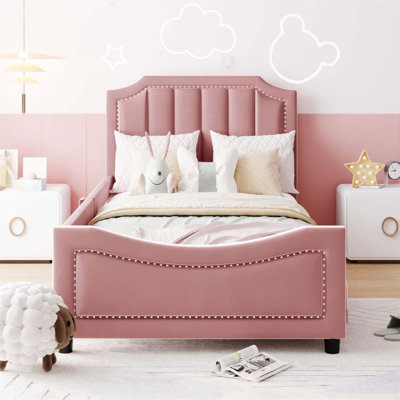 Lit de jour simple rembourré avec tête de lit à rayures classique, élégant et durable pour les chambres modernes