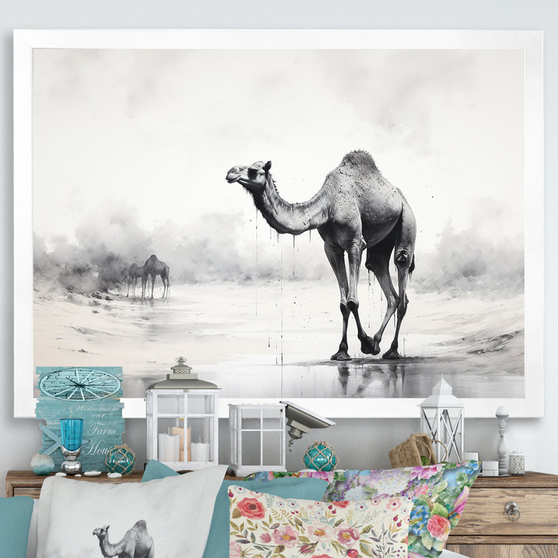 Minimalisme monochrome chameau II sur toile, H 24 po x l 32 po x P 1 po, Cadre simple blanc