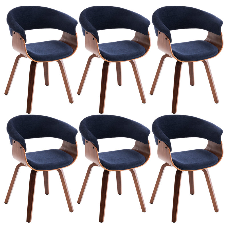 Modern Upholstered Dining Chairs, Blue Fabric With Wooden Legs, Soft Padded Seat And Back, Scandinavian Kitchen And Dining Room Side Chairs​​