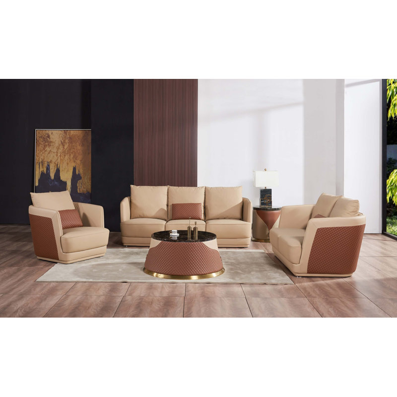 Ensemble de salon 3 pièces en cuir Nocona, Cuir véritable brun / brun clair