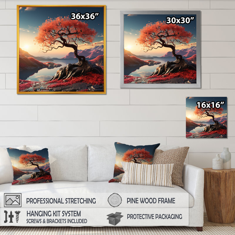 «Maple Tree With Graceful Curves II», reproduction d'art sur toile, H 16 po x l 16 po x P 1 po, Cadre simple noir