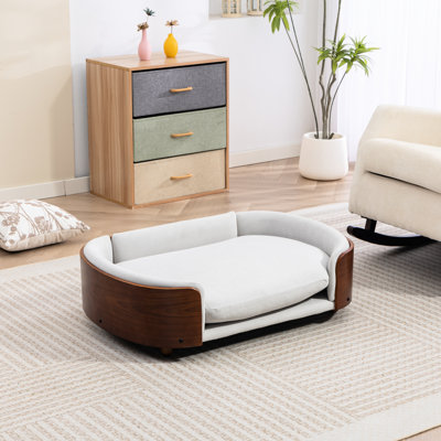 Large Size Pet Scandinavian Style Elevated Dog Bed With Solid Wood Legs, Gray Velvet, Cool And Easy Assembly Velvet Bent Back, Removable Cushion Design