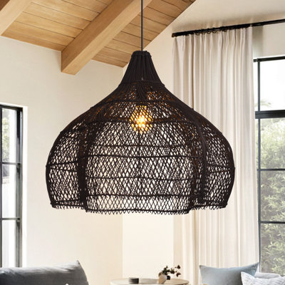 Luminaire suspendu moderne en rotin noir tissé