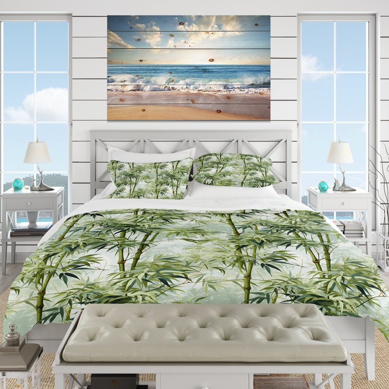 Bamboo Zen Tropical Pattern VI - Ensemble de housse de couette tropical, Housse de couette pour très grand lit et 2 très