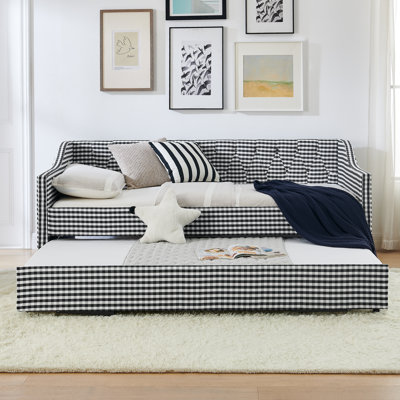 Modern Daybed,Upholstered Convertible Daybed, 3‑in‑1 Versatile Sofa Bed with Pull‑Out Trundle & Side Storage, Perfect for Compact Living