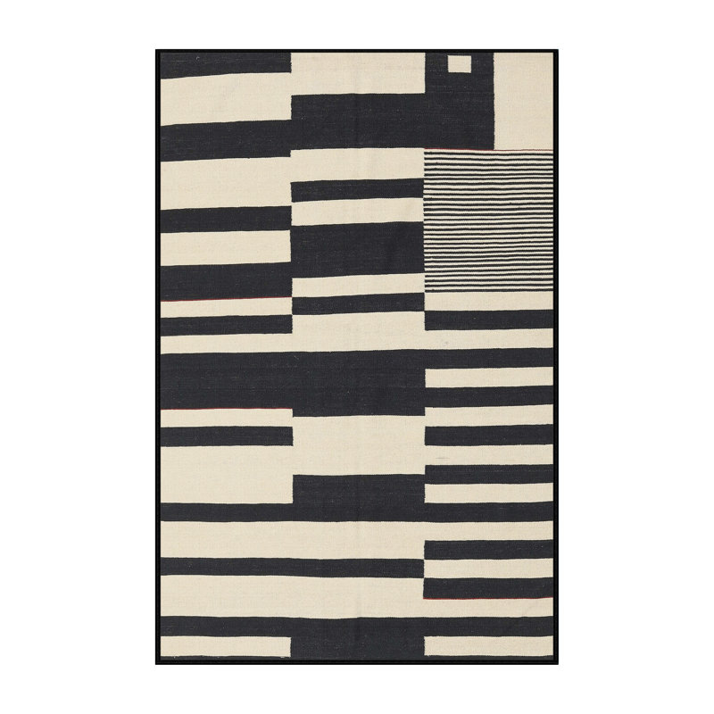 Tapis contemporain beige / noir, Rectangle 5 pi x 7 pi