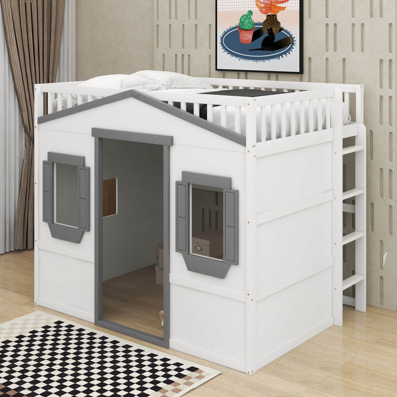 Lit mezzanine double avec échelle, Blanc / gris